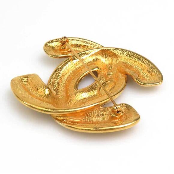 CHANEL Gold Logo Brooch